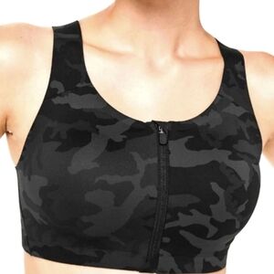 Lululemon ENLITE Bra *Zip Front Black Gray Camouflage Sports Bra Size 34D
